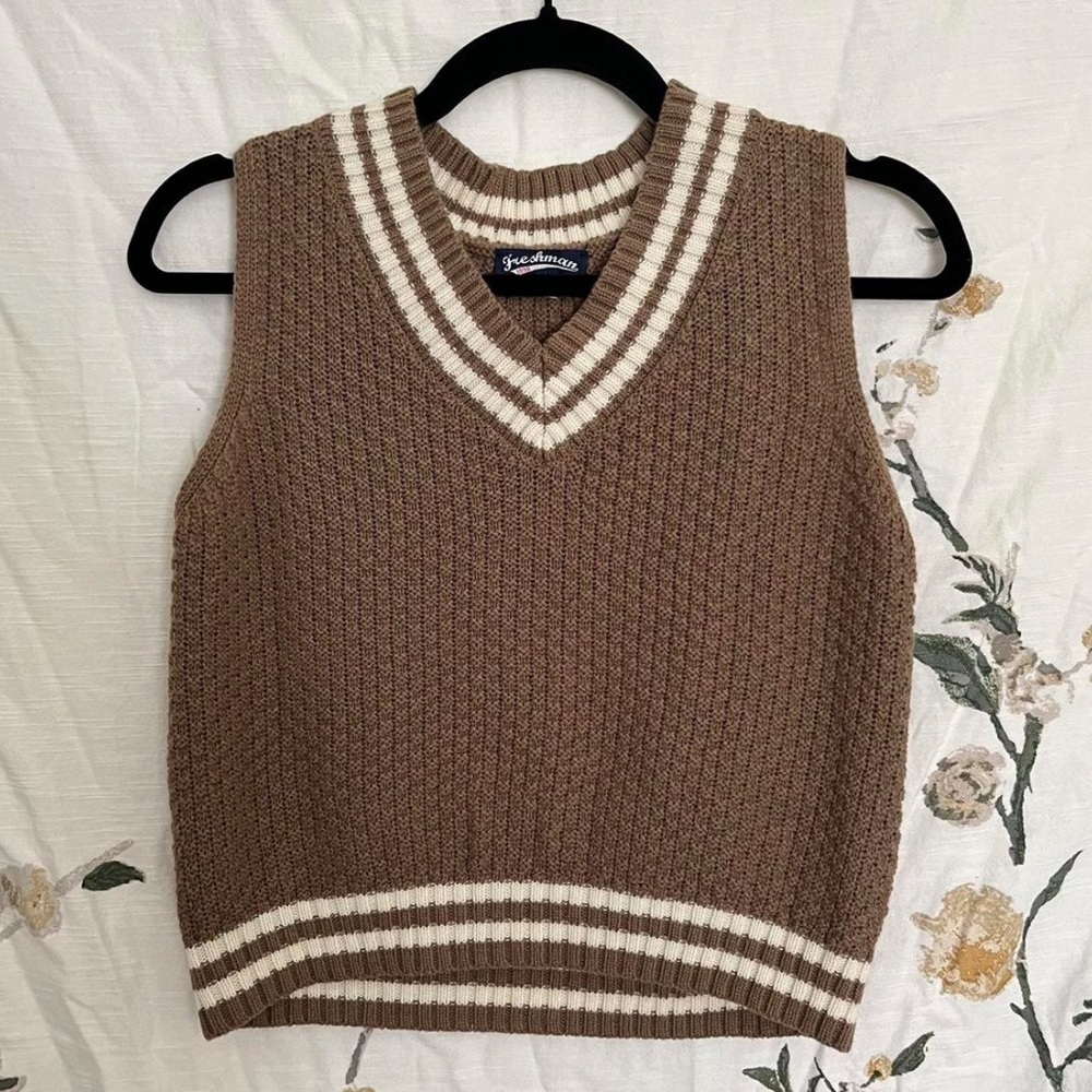 Light brown and white sweater vest